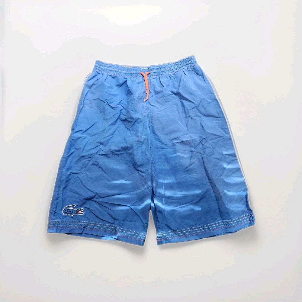 Lacoste Size 16 Boys Swim Trunks Blue With Red Accents Vintage